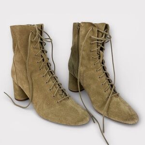 ZARA Trafaluc Suede Lace Up Boots Women Ankle Booties Soft Grunge Cottagecore 38
